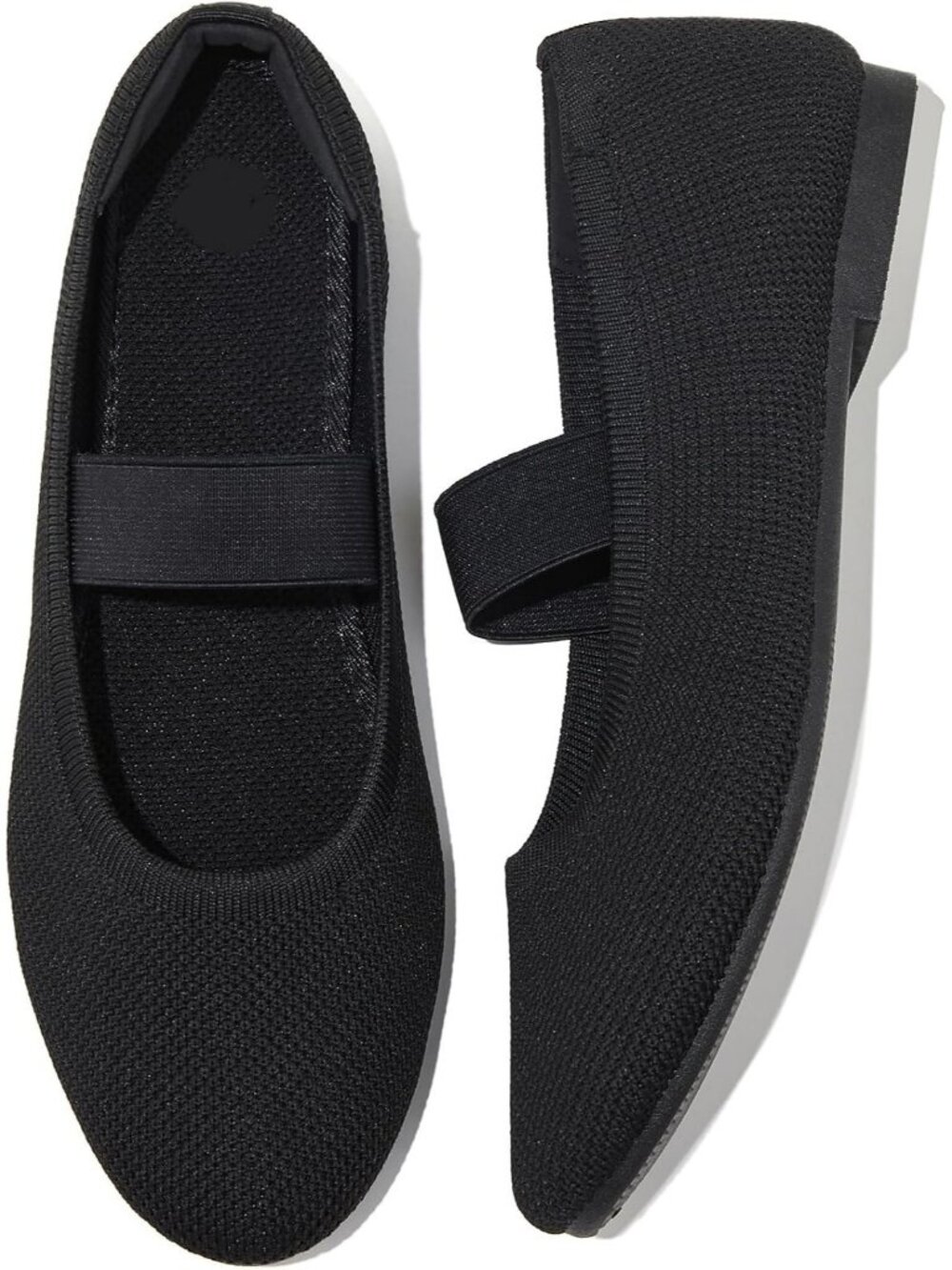 Women's Black Knit Round Toe Ballet Flat Elastic Strap Slip On Comfortable Shoes